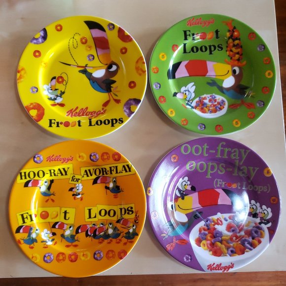 Kellogg's Retro Cereal Luncheon / Salad Plates - Set of 4 - Fruit Loops - Picture 1 of 12